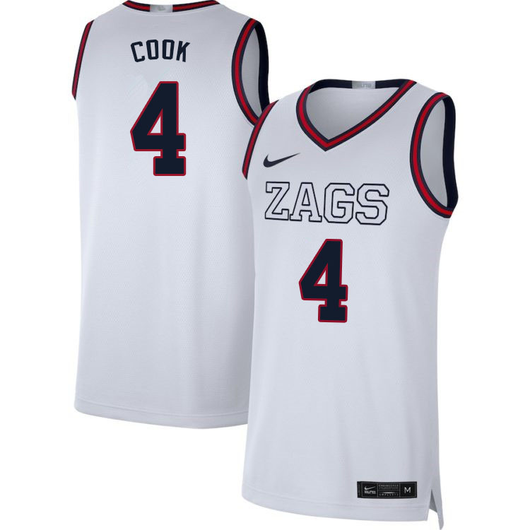 Men #4 Aaron Cook Gonzaga Bulldogs College Basketball Jerseys Sale-White